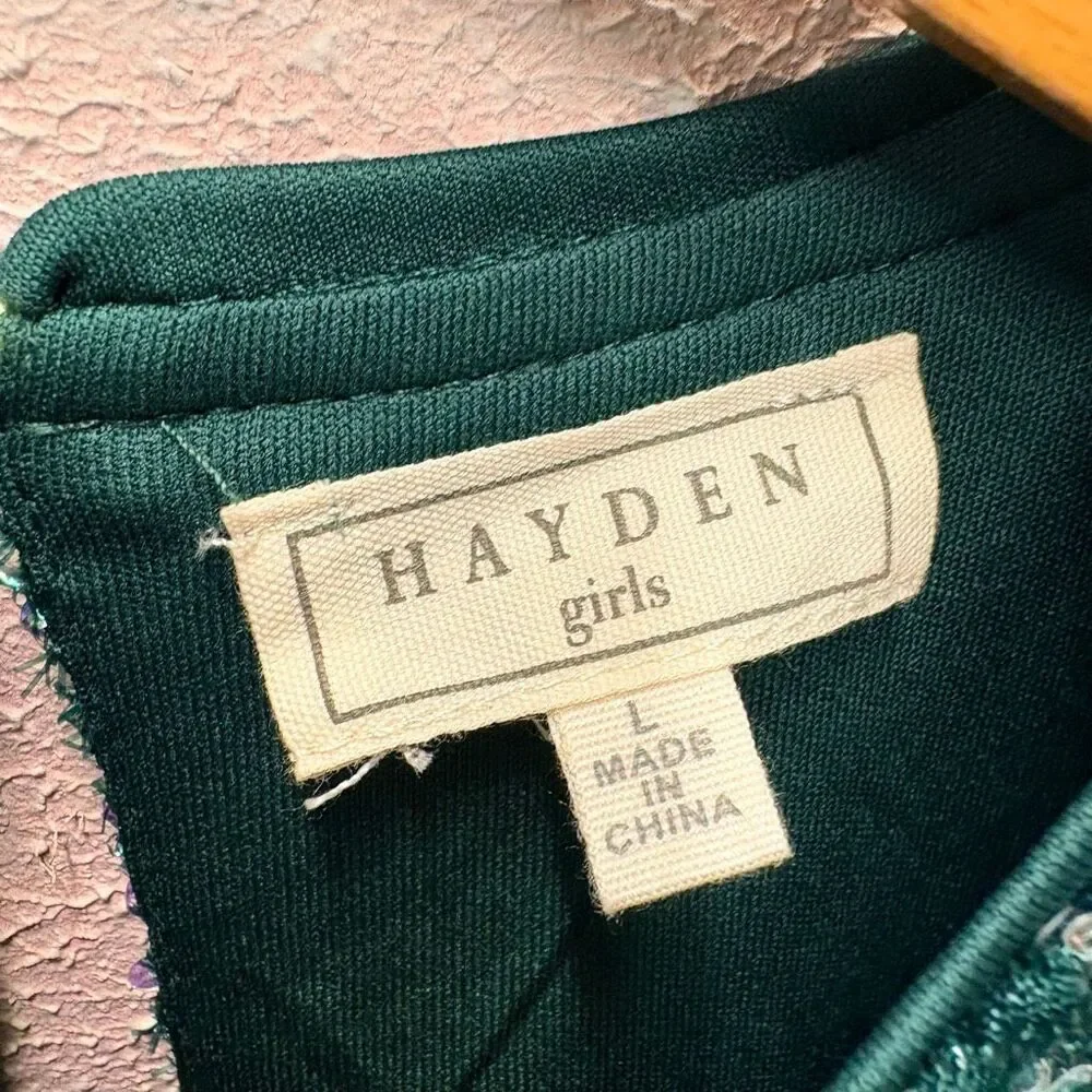 Hayden Girls L Green Sequin Puff Sleeve Dress Christmas Holiday Glam Preppy Chic